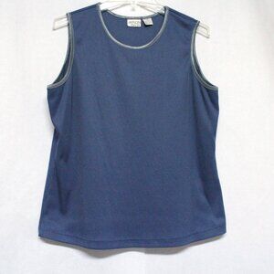 Women's Large Allison Daley Blue Ribbed Sleeveless Top Shell or Blouse - See Des